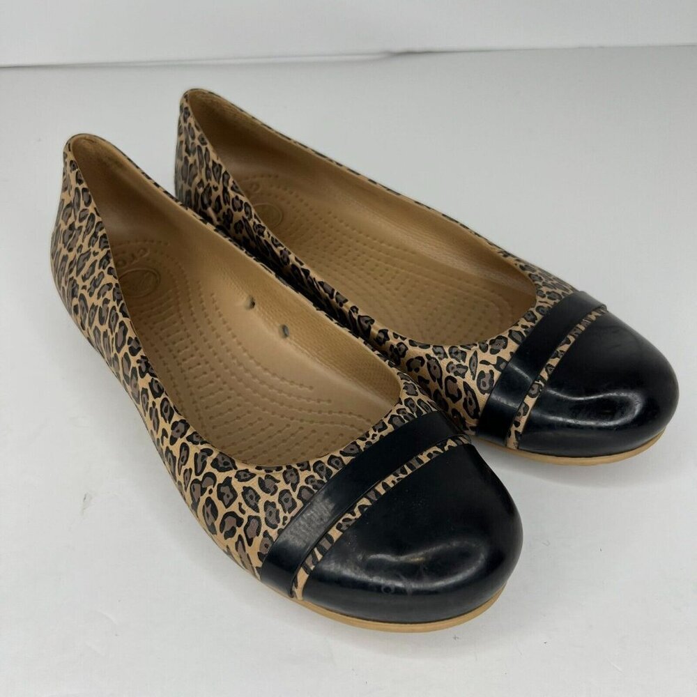 Crocs Womens Multicolor Cap Toe Leopard Print  Size 8 Slip On Flat Shoes - Picture 2 of 9